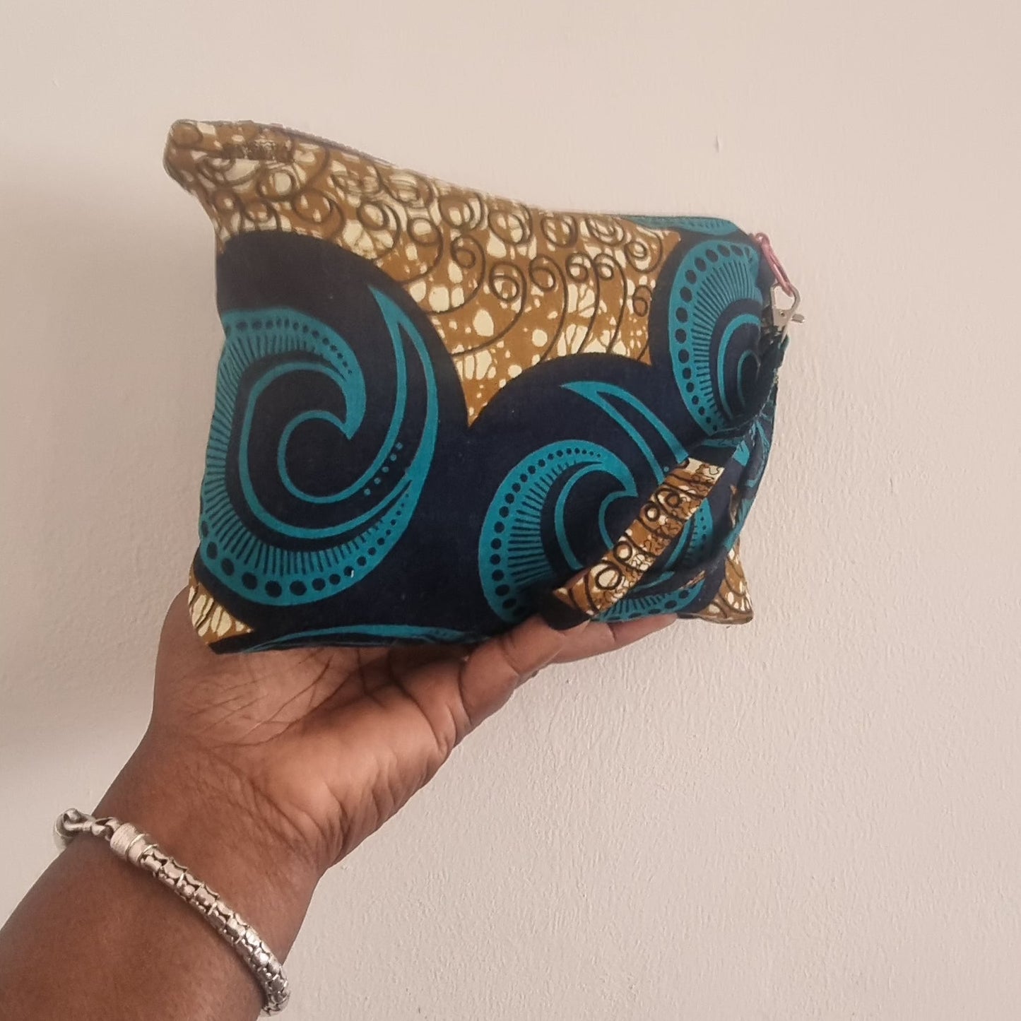 African Wax Print Zipped Pouch with Carry Strap — Swirls