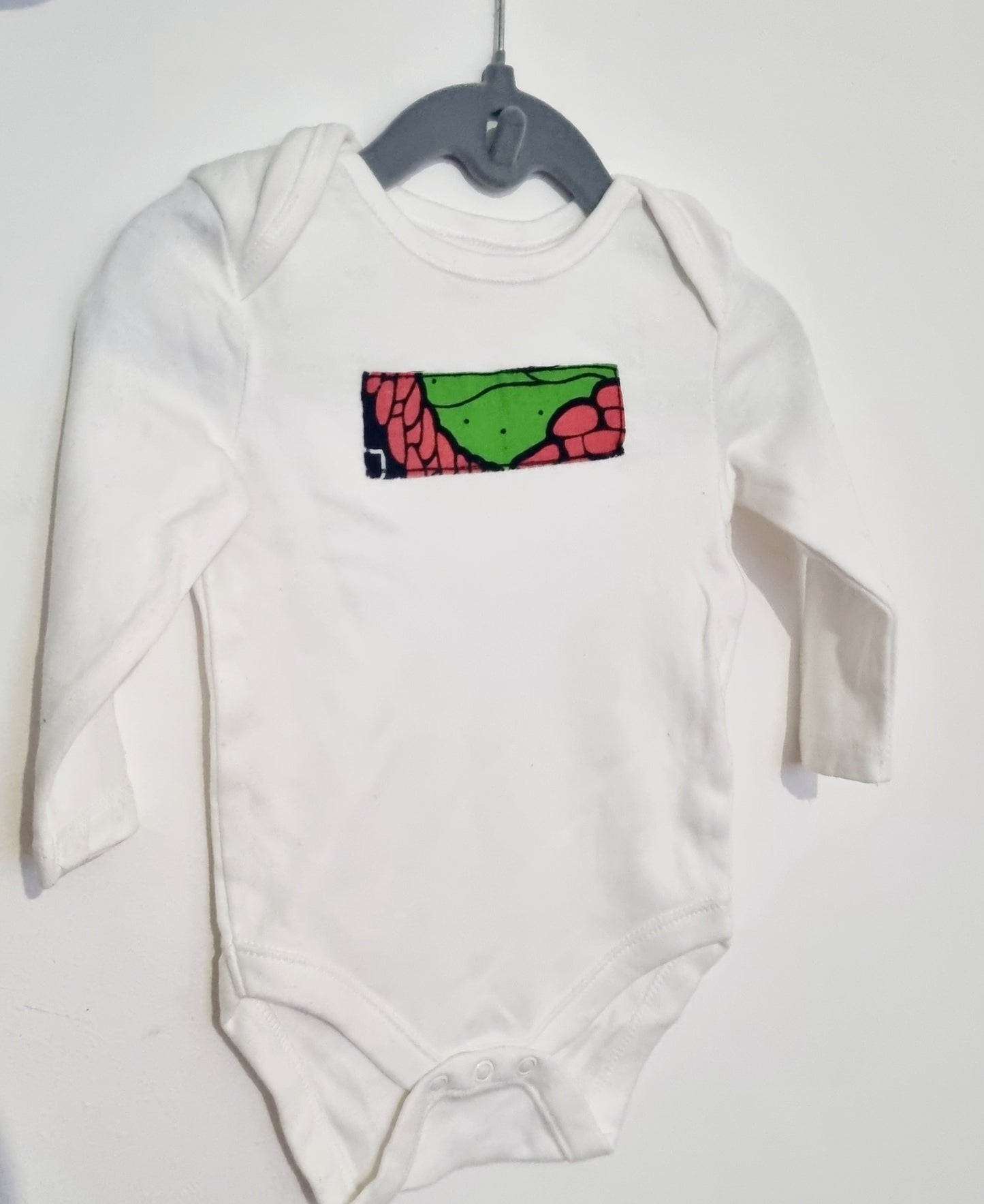 Organic Cotton African Fabric Applique Baby Bodysuit — Long Sleeve