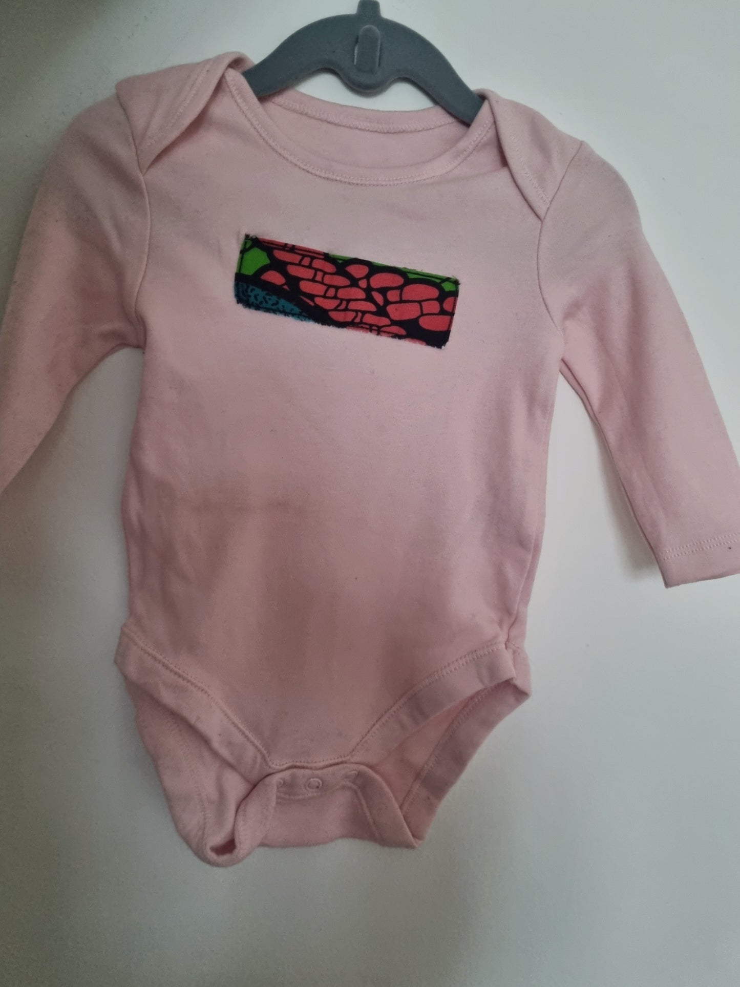 Organic Cotton African Fabric Applique Baby Onesie — Long Sleeve