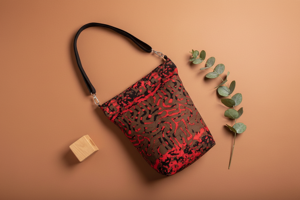 Kitenge bucket bag flat lay