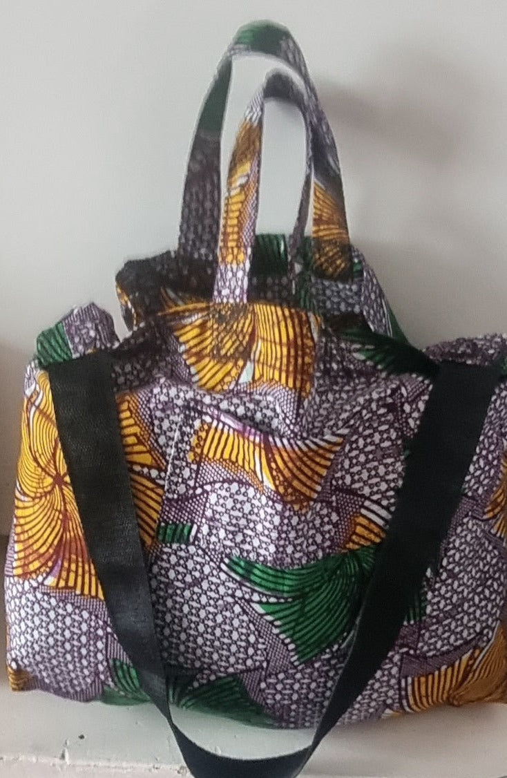 African Wax Print Reusable Market Bag — Fans and Dots
