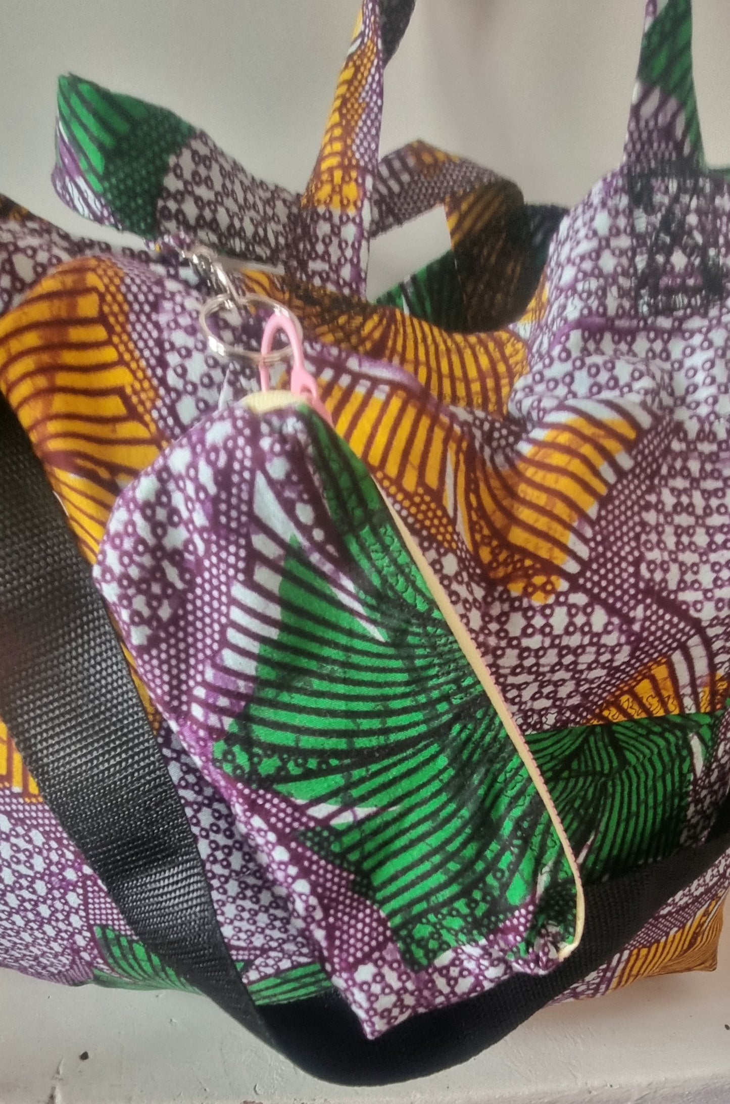 African Wax Print Reusable Market Bag — Fans and Dots