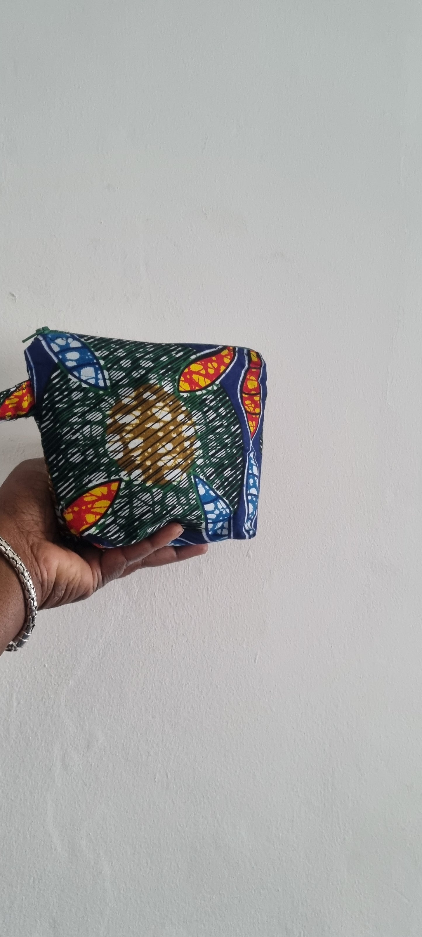 African Wax Print Zipped Pouch with Carry Strap — Large Flower
