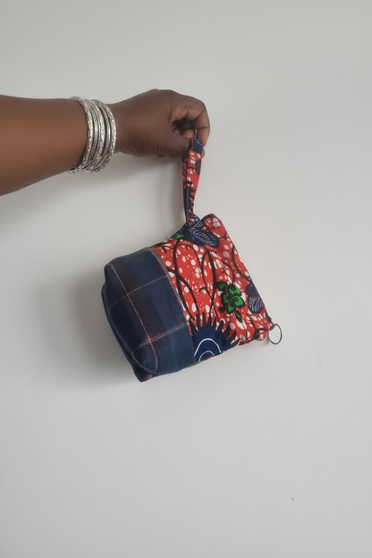 Botanic Cotton & Wool 2-Tone Zipped Pouch — Red, Navy & Cream