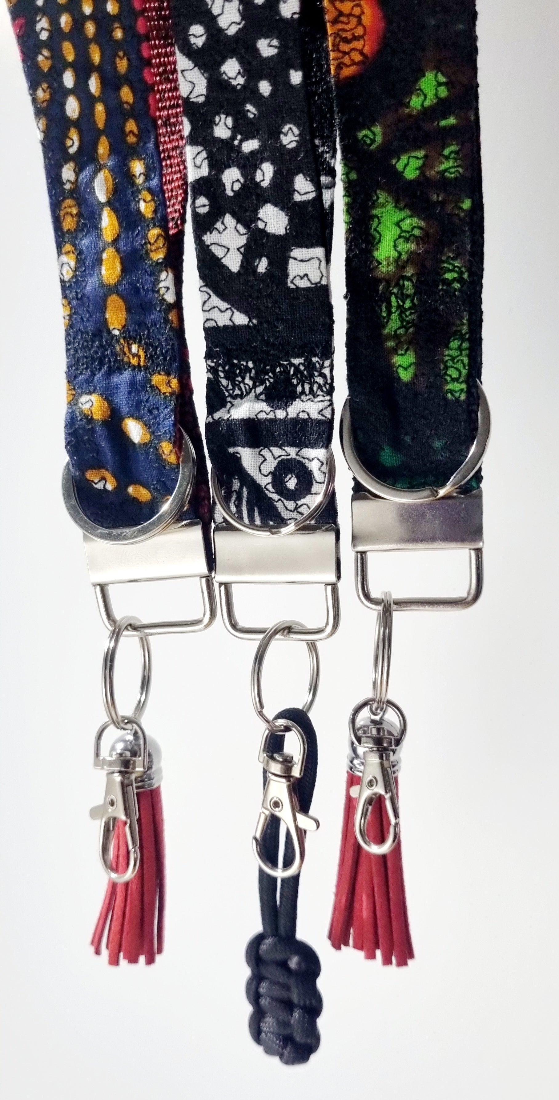 3 African cotton fabric Key fobs charms