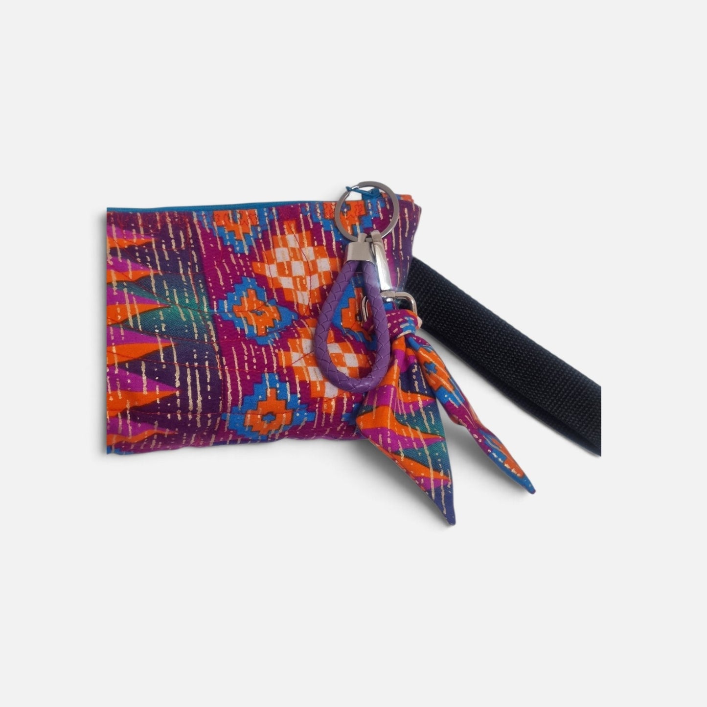 Geometric 'Kawandi' Print - Quilted Zipped Pouch with wrist strap & accessories