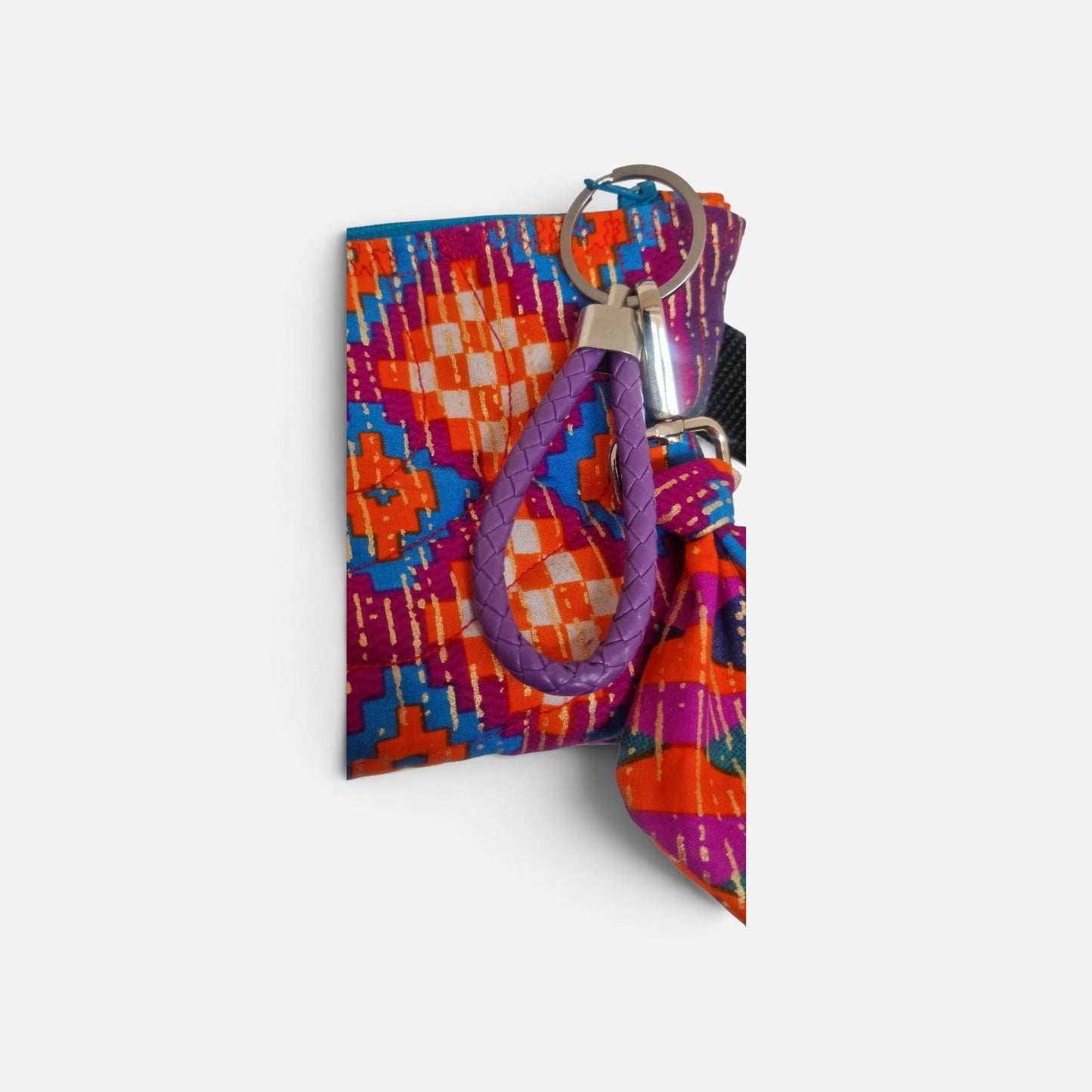 Geometric 'Kawandi' Print - Quilted Zipped Pouch with wrist strap & accessories