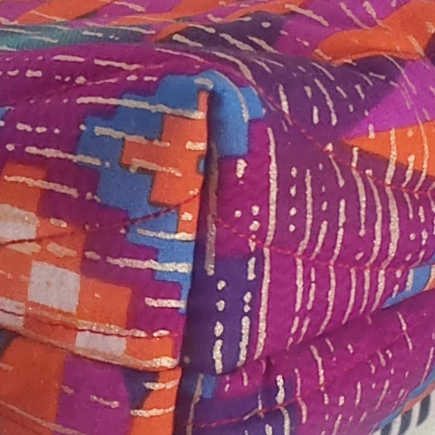 Geometric 'Kawandi' Print - Quilted Zipped Pouch with wrist strap & accessories