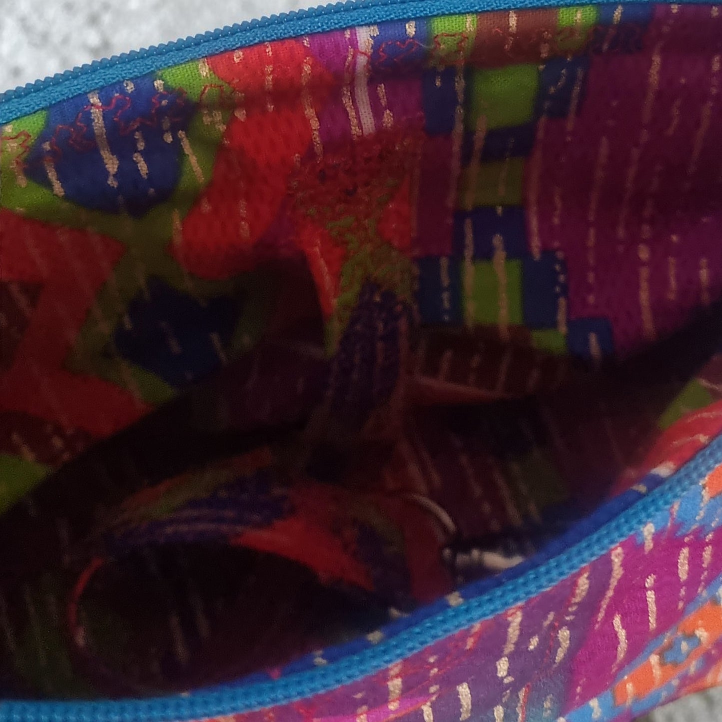 Geometric 'Kawandi' Print - Quilted Zipped Pouch with wrist strap & accessories