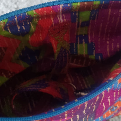 Geometric 'Kawandi' Print — Quilted Zipped Pouch with Wrist Strap & Accessories