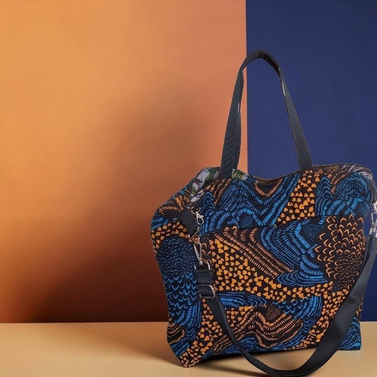 The Traveller – Quilted 'Wavy Shells' Oversized Travel Bag with Handles