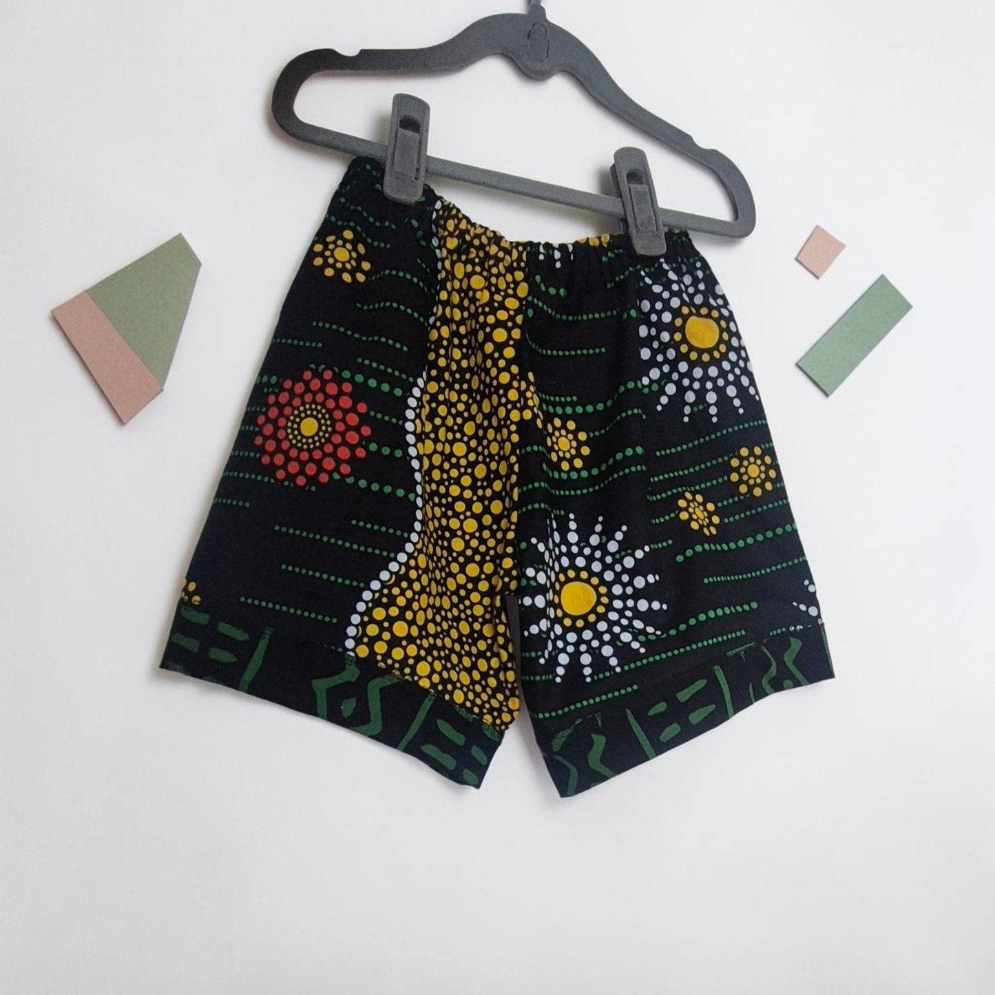 'Mud Hut & Dotty Flowers' African Ankara Print Shorts for Children