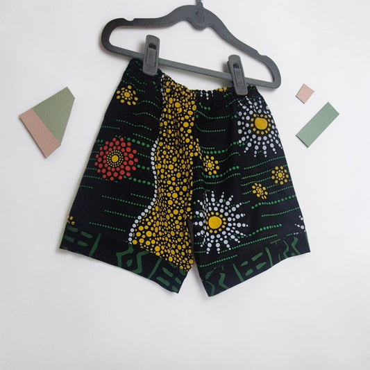 'Mud Hut & Dotty Flowers' African Ankara Print Shorts for Children