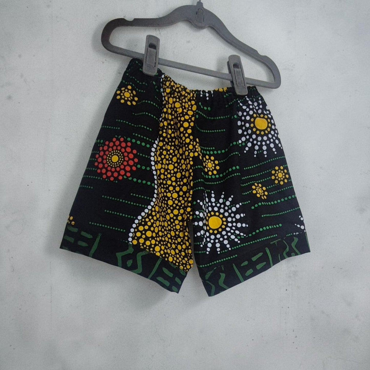 'Mud Hut & Dotty Flowers' African Ankara Print Shorts for Children