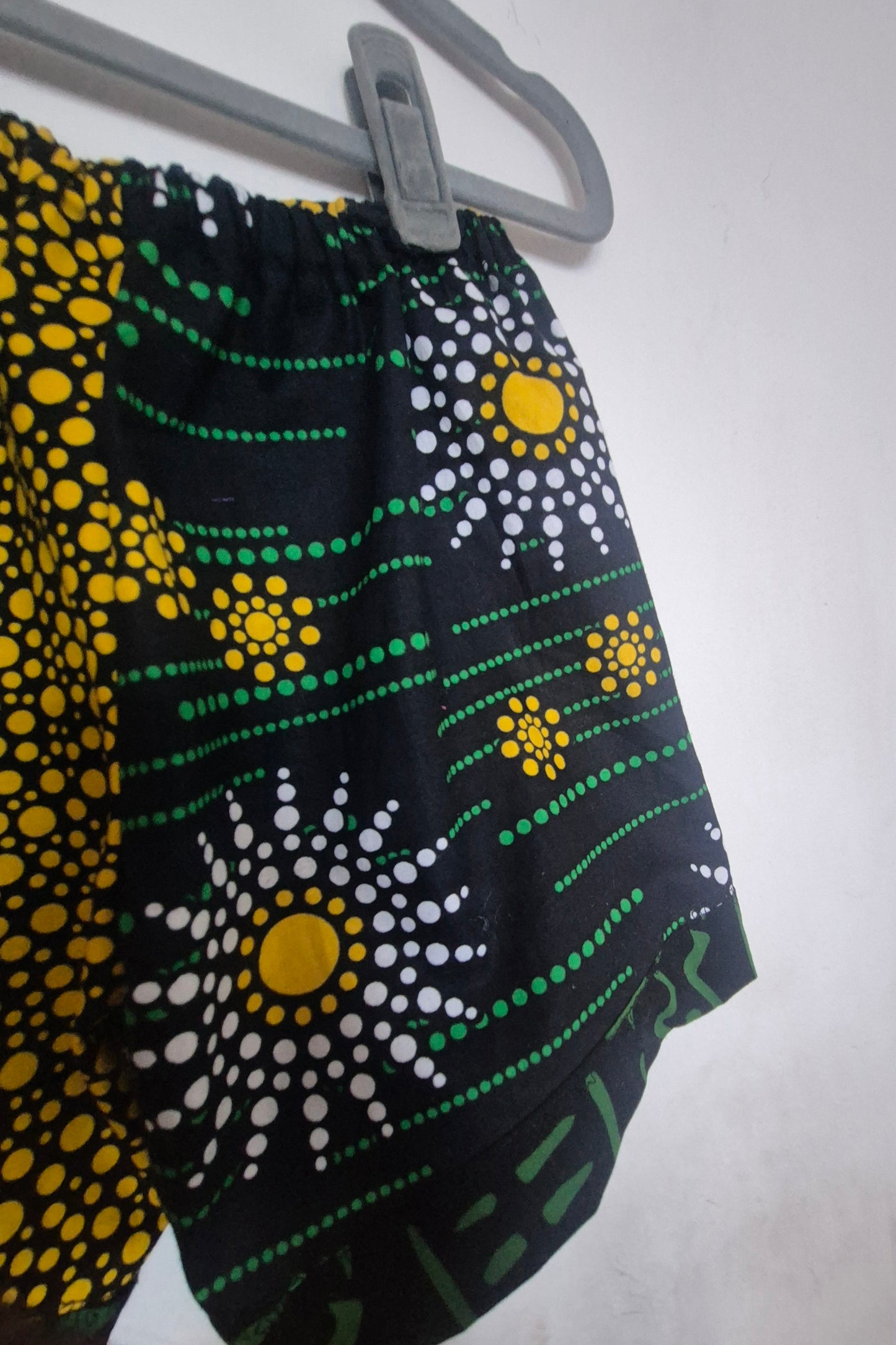 'Mud Hut & Dotty Flowers' African Ankara Print Shorts for Children