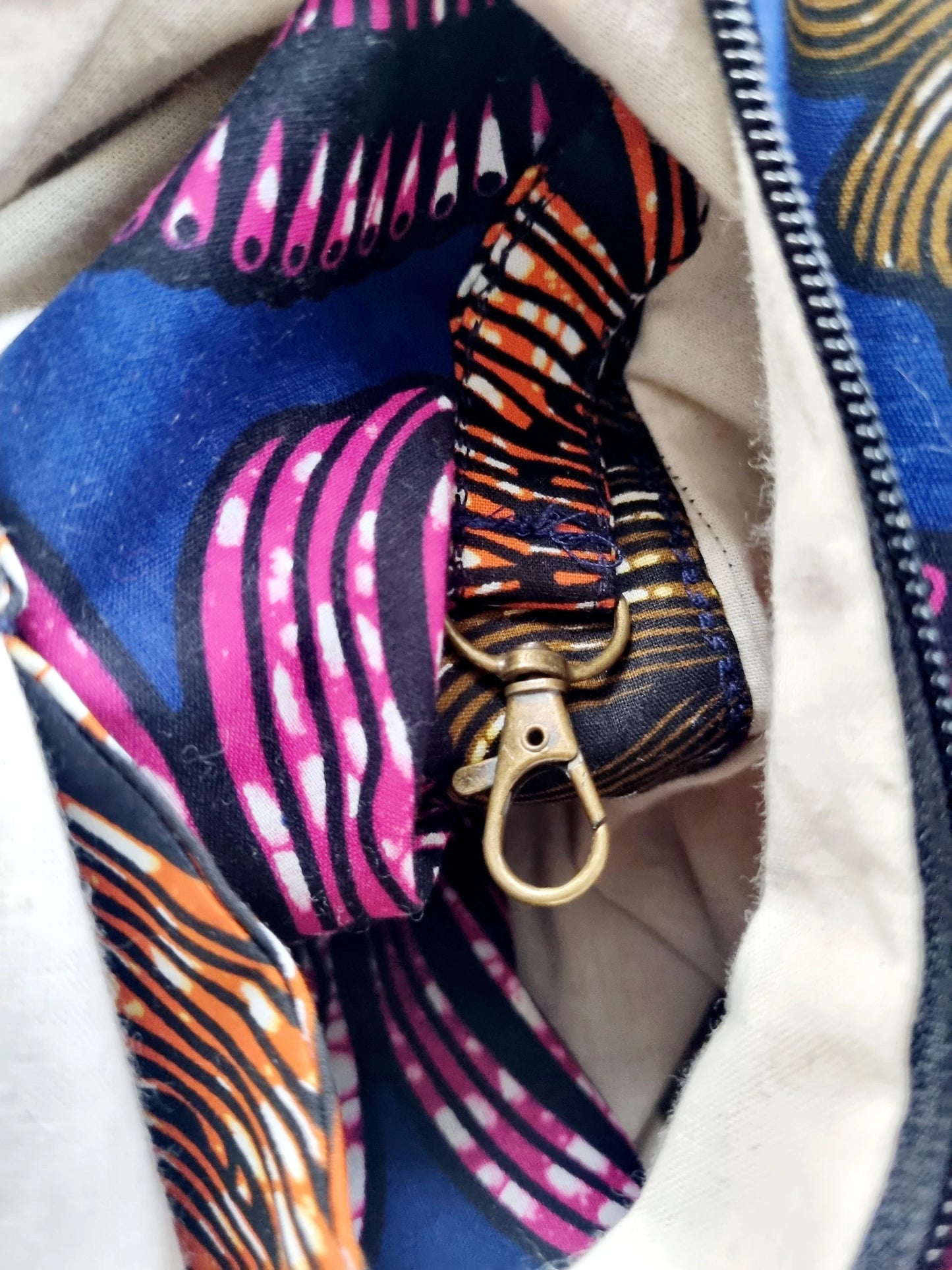 African Wax Print Crossbody Messenger Bag with Braided Key Ring