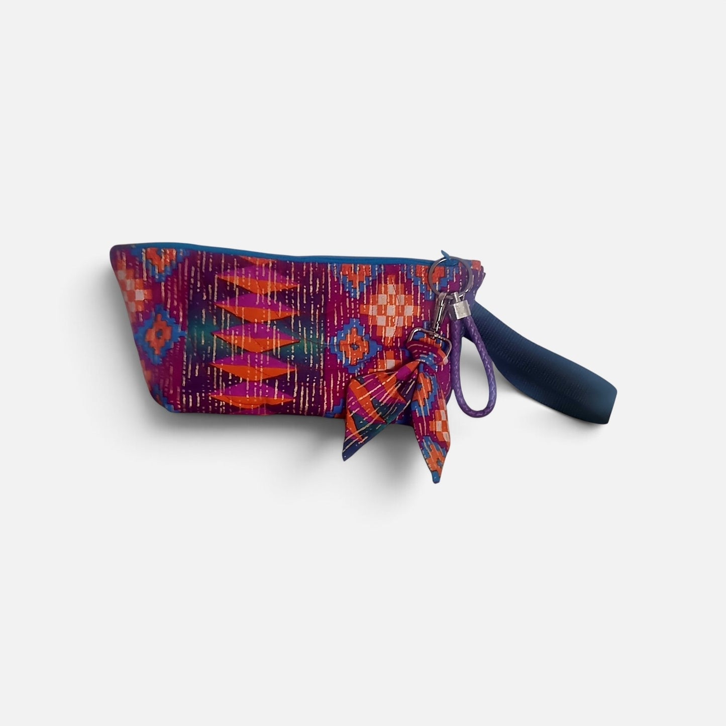 Geometric 'Kawandi' Print - Quilted Zipped Pouch with wrist strap & accessories