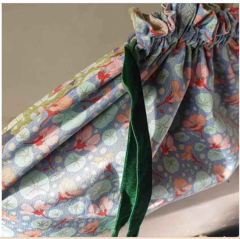 Extra Large Reusable Drawstring Bag — Nasturtium Print