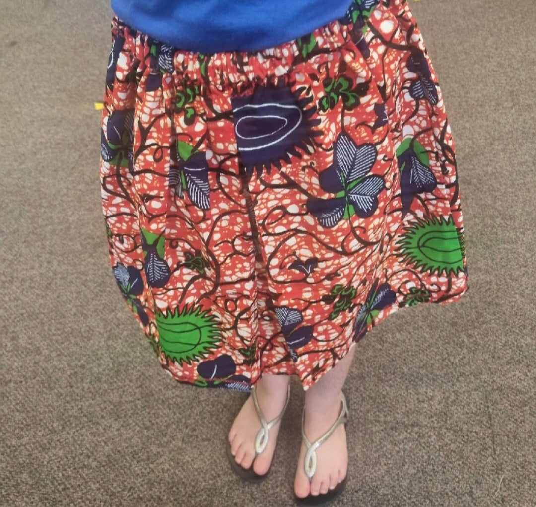 African Wax Print Cotton Skirts — Elasticated Waist, Ages 5+
