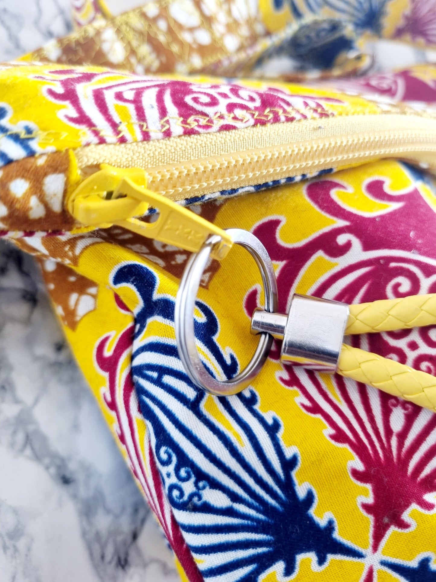 African Wax Print Slouch Boho Messenger Bag with Braided Key Ring