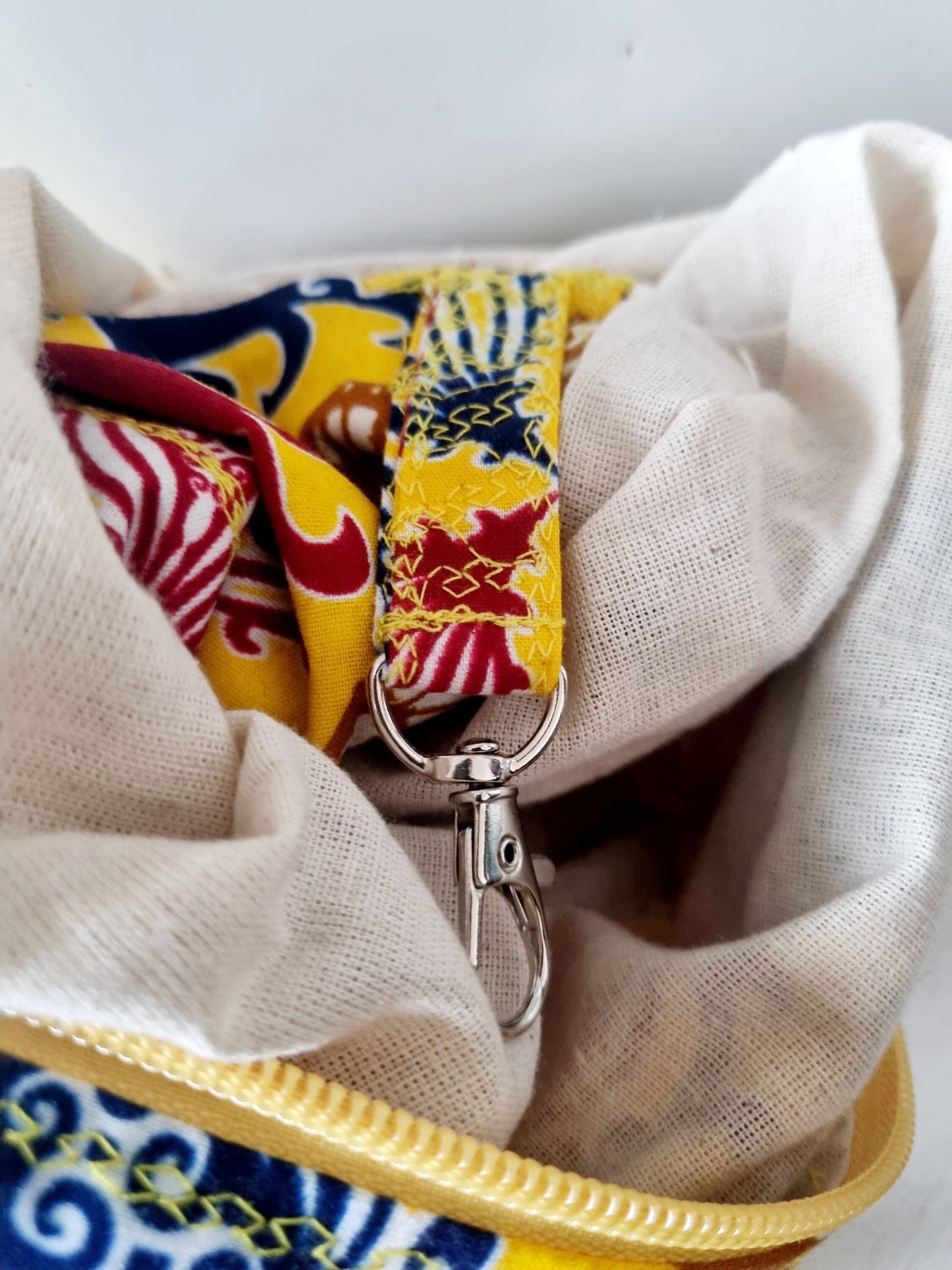 African Wax Print Slouch Boho Messenger Bag with Braided Key Ring