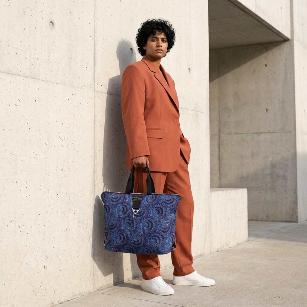 Architectural fashion editorial with the hanging strap removed