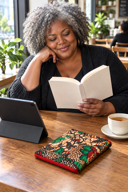 Botanical case café reading scene