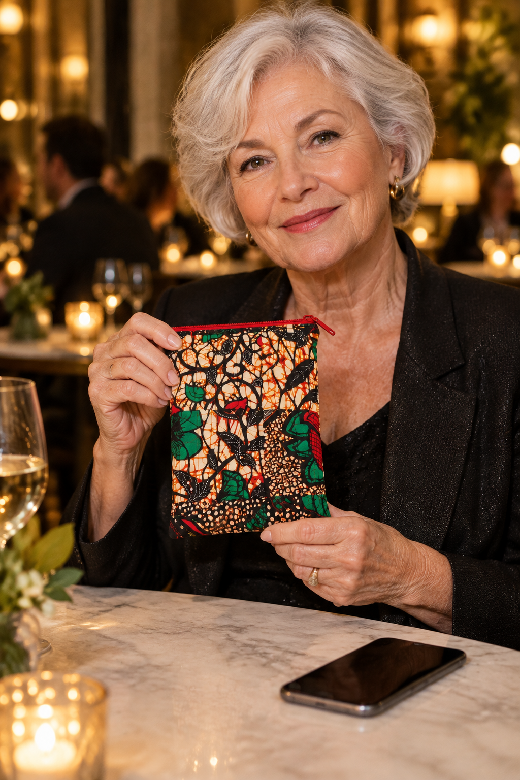 Botanical evening pouch restaurant scene