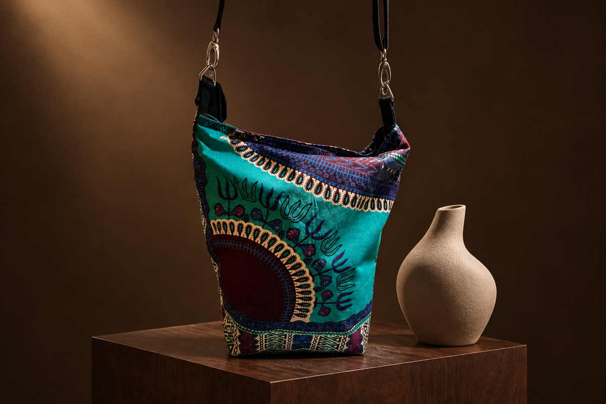 Dashiki bucket bag luxury still life