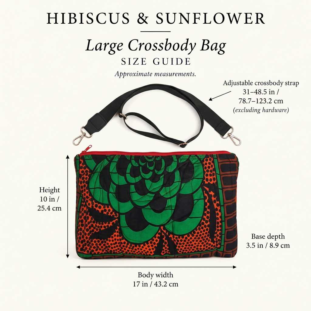 Hibiscus & Sunflower large crossbody bag size guide