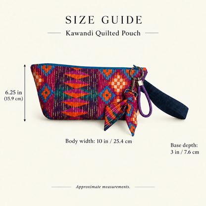 Geometric 'Kawandi' Print — Quilted Zipped Pouch with Wrist Strap & Accessories