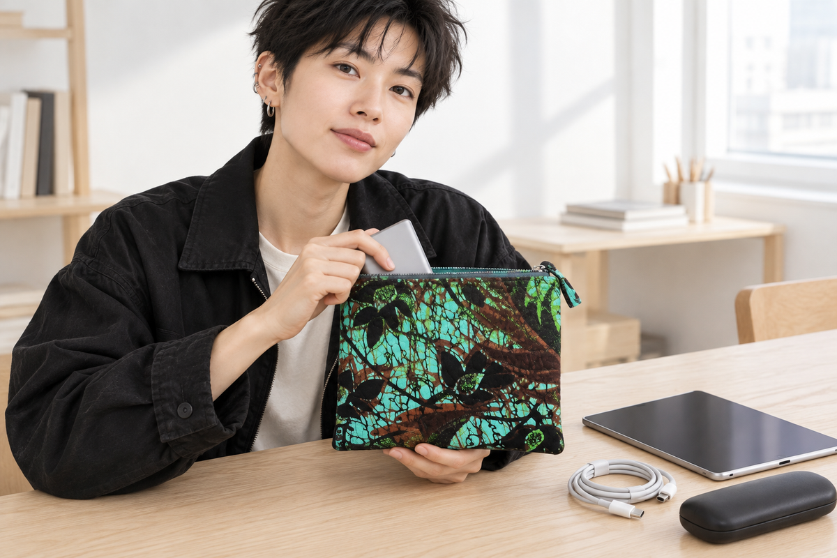 Korean alternative styling with the case used as a gadget organiser