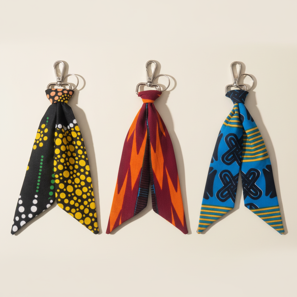 Premium studio image of the necktie-fabric bag charms