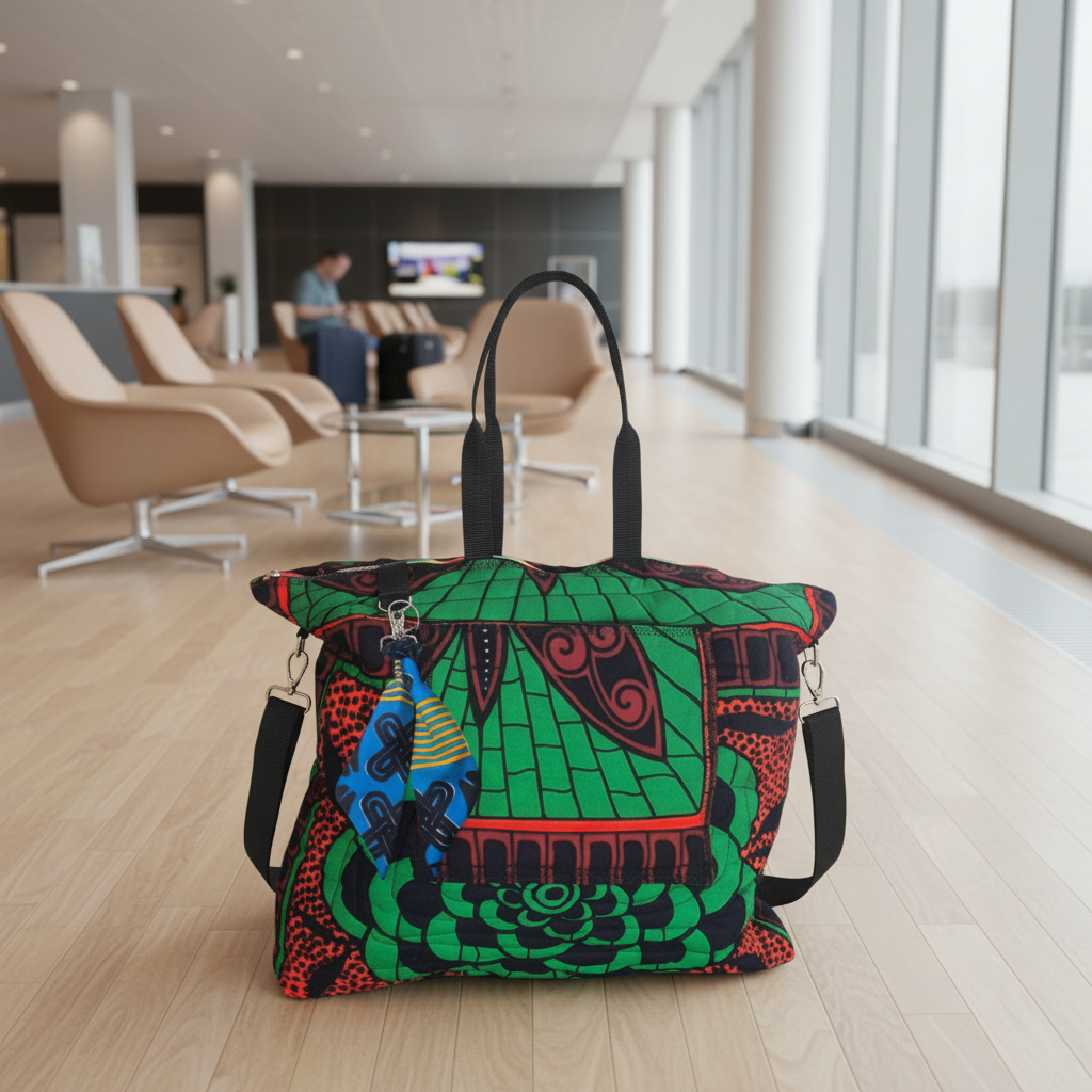 Real Hibiscus Weekender with necktie-fabric charm attached