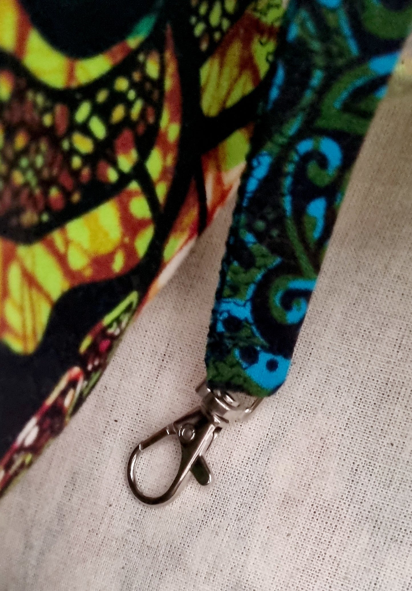 African Wax Print Zipped Pouch with Carry Strap — Lime & Green Flowers